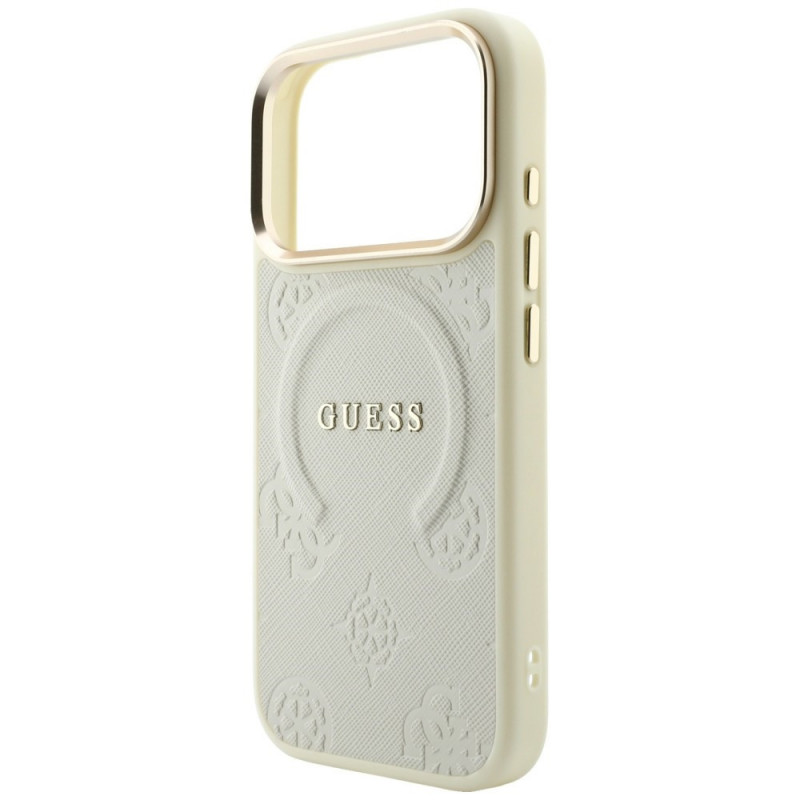 Guess Saffiano Peony & Ring MagSafe-hoesje voor Apple iPhone 18 Pro / 17 Pro, beige