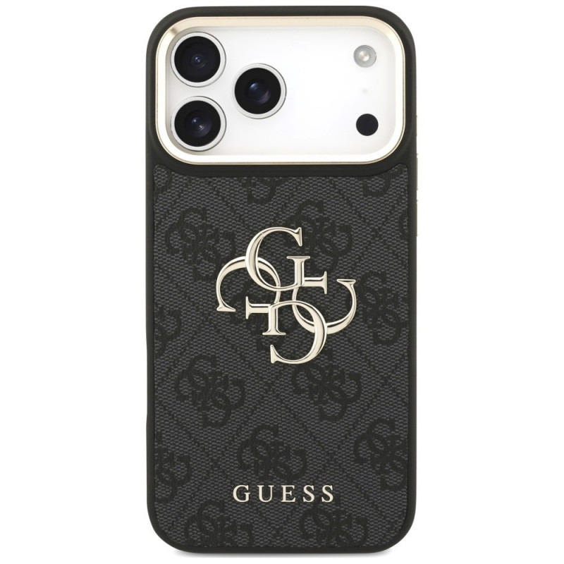 Guess 4G Big 4G Classic Logo Big Strap Metal Buttons hoesje met band voor Apple iPhone 18 Pro Max / 17 Pro Max, zwart