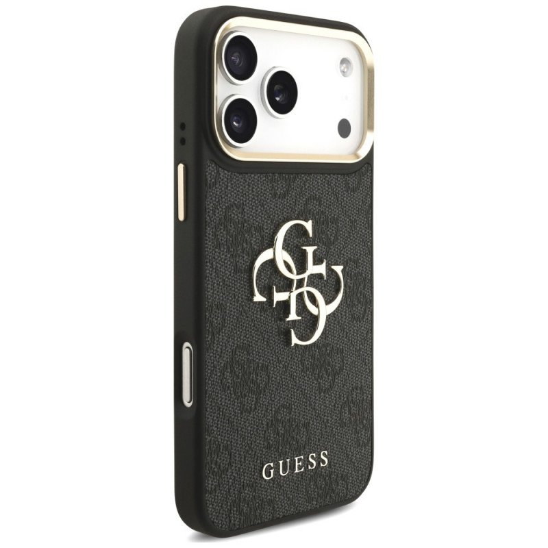 Guess 4G Big 4G Classic Logo Big Strap Metal Buttons hoesje met band voor Apple iPhone 18 Pro Max / 17 Pro Max, zwart