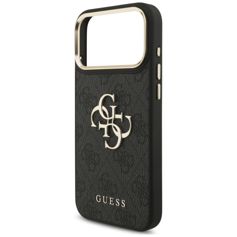 Guess 4G Big 4G Classic Logo Big Strap Metal Buttons hoesje met band voor Apple iPhone 18 Pro Max / 17 Pro Max, zwart