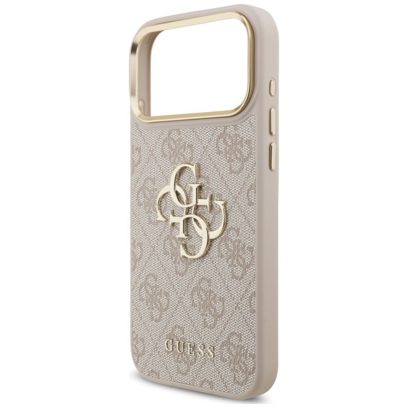 Guess 4G Big 4G Classic Logo Big Strap Metal Buttons hoesje met band voor Apple iPhone 18 Pro Max / 17 Pro Max, roze