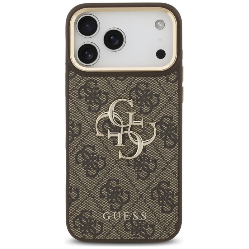 Guess 4G Big 4G Classic Logo Big Strap Metal Buttons-hoesje met band voor Apple iPhone 18 Pro Max / 17 Pro Max, bruin