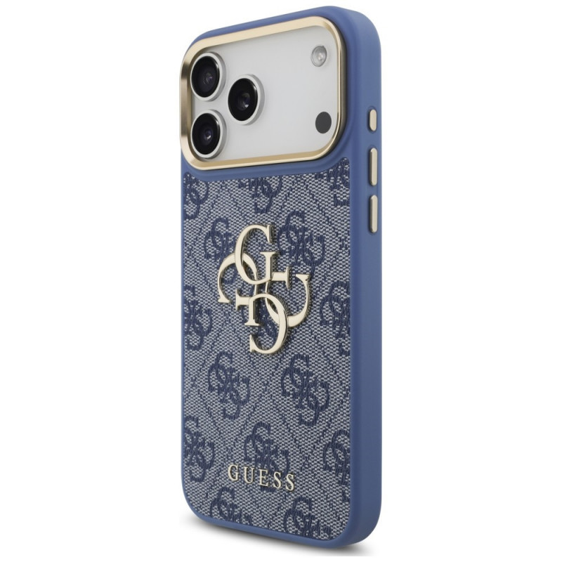 Guess 4G Big 4G Classic Logo Big Strap Metal Buttons hoesje met band voor Apple iPhone 18 Pro Max / 17 Pro Max, blauw
