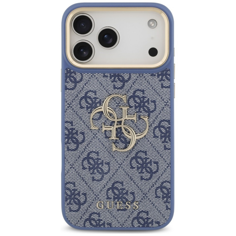 Guess 4G Big 4G Classic Logo Big Strap Metal Buttons hoesje met band voor Apple iPhone 18 Pro Max / 17 Pro Max, blauw