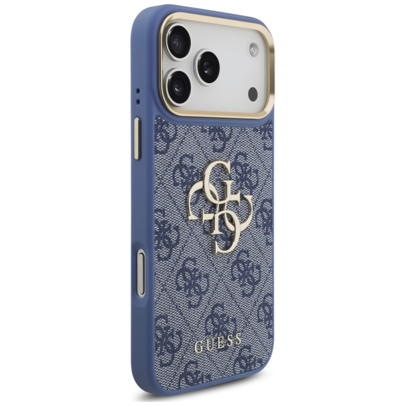 Guess 4G Big 4G Classic Logo Big Strap Metal Buttons hoesje met band voor Apple iPhone 18 Pro Max / 17 Pro Max, blauw