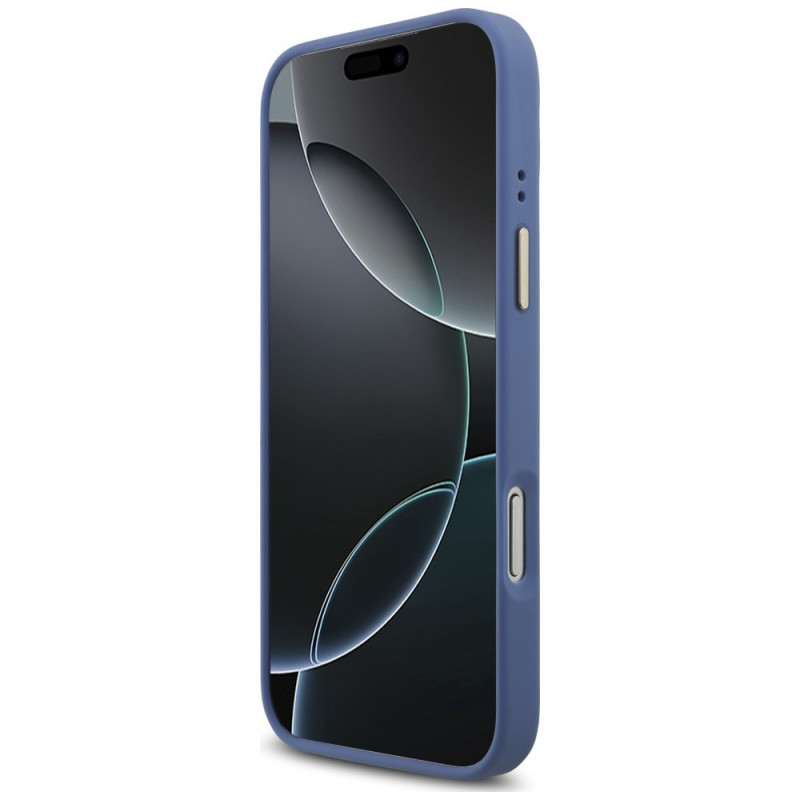 Guess 4G Big 4G Classic Logo Big Strap Metal Buttons hoesje met band voor Apple iPhone 18 Pro Max / 17 Pro Max, blauw