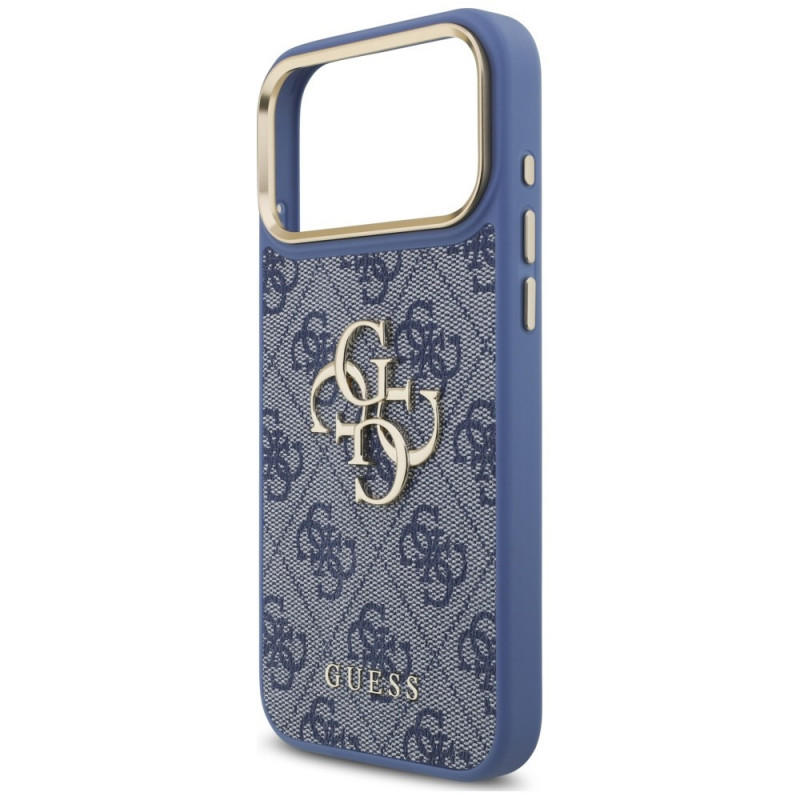 Guess 4G Big 4G Classic Logo Big Strap Metal Buttons hoesje met band voor Apple iPhone 18 Pro Max / 17 Pro Max, blauw