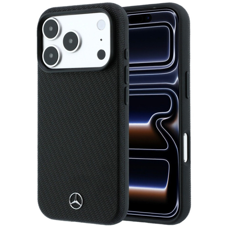 Mercedes-Benz hoesje Grill Pattern en kaartportemonnee van leer MagSafe voor Apple iPhone 18 Pro Max / 17 Pro Max, zwart