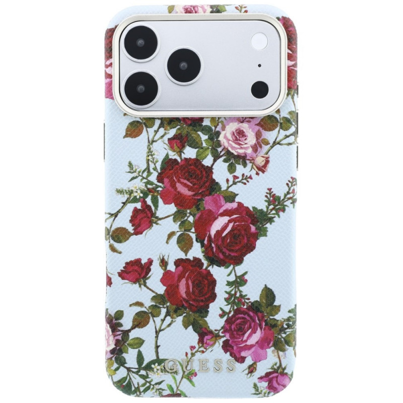 Guess GUE6026 Blossom Roses Print MagSafe-hoesje voor Apple iPhone 18 Pro / 17 Pro, blauw