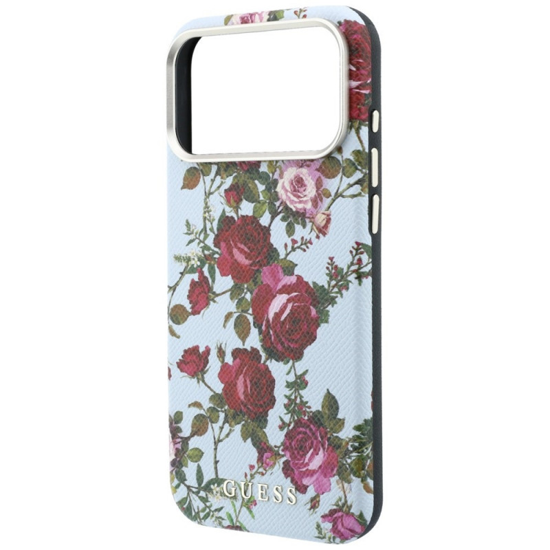Guess GUE6026 Blossom Roses Print MagSafe-hoesje voor Apple iPhone 18 Pro / 17 Pro, blauw