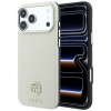 Guess GUE005545 Grained Round Strass Logo MagSafe-hoesje voor Apple iPhone 18 Pro / 17 Pro, beige