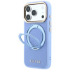 Guess Ring Stand 360 Grained Classic Logo MagSafe-hoesje voor Apple iPhone 18 Pro Max / 17 Pro Max, lichtblauw