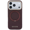 Guess Ring Stand 360 Grained Classic Logo MagSafe-hoesje voor Apple iPhone 18 Pro / 17 Pro, bordeaux