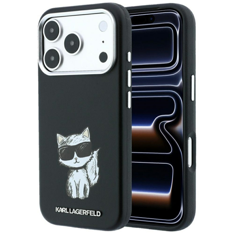Karl Lagerfeld Smooth Choupette Sketch MagSafe-hoesje voor Apple iPhone 18 Pro Max / 17 Pro Max, zwart