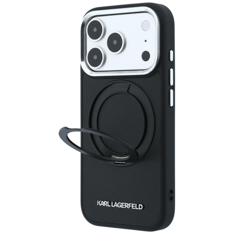 Karl Lagerfeld Ring Stand 360 Saffiano Classic Logo MagSafe-hoesje voor Apple iPhone 18 Pro Max / 17 Pro Max, zwart (KF003180)