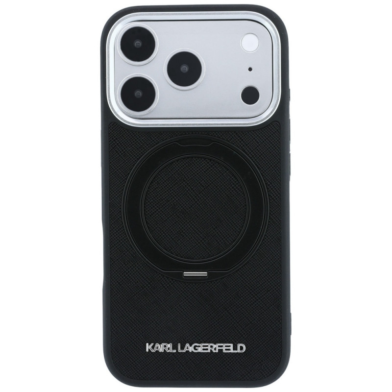 Karl Lagerfeld Ring Stand 360 Saffiano Classic Logo MagSafe-hoesje voor Apple iPhone 18 Pro Max / 17 Pro Max, zwart (KF003180)