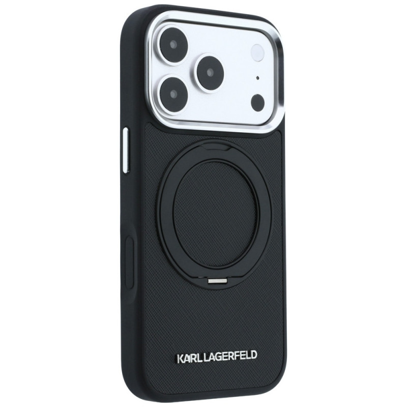 Karl Lagerfeld Ring Stand 360 Saffiano Classic Logo MagSafe-hoesje voor Apple iPhone 18 Pro Max / 17 Pro Max, zwart (KF003180)