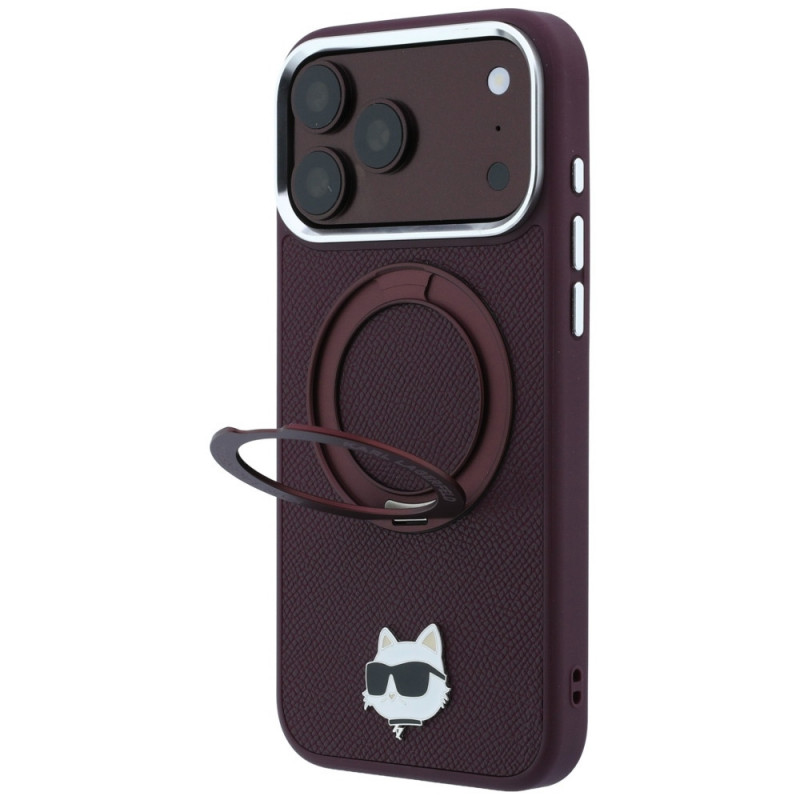 Karl Lagerfeld met Ring Stand 360 Choupette Head Pin MagSafe-hoesje voor Apple iPhone 18 Pro / 17 Pro, bordeauxrood (KLD22763)