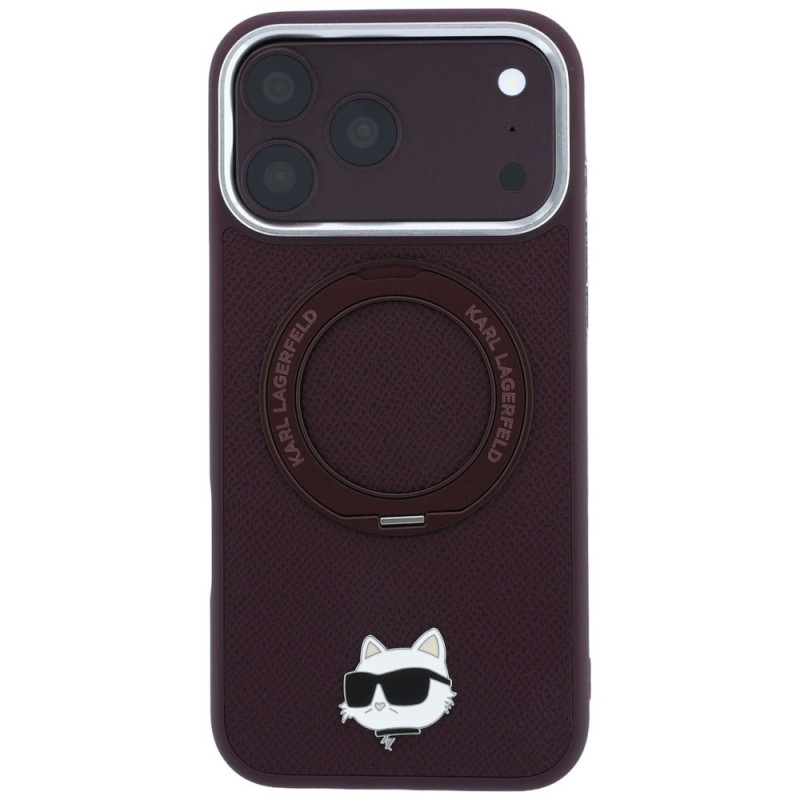 Karl Lagerfeld met Ring Stand 360 Choupette Head Pin MagSafe-hoesje voor Apple iPhone 18 Pro / 17 Pro, bordeauxrood (KLD22763)