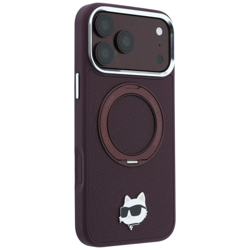 Karl Lagerfeld met Ring Stand 360 Choupette Head Pin MagSafe-hoesje voor Apple iPhone 18 Pro / 17 Pro, bordeauxrood (KLD22763)