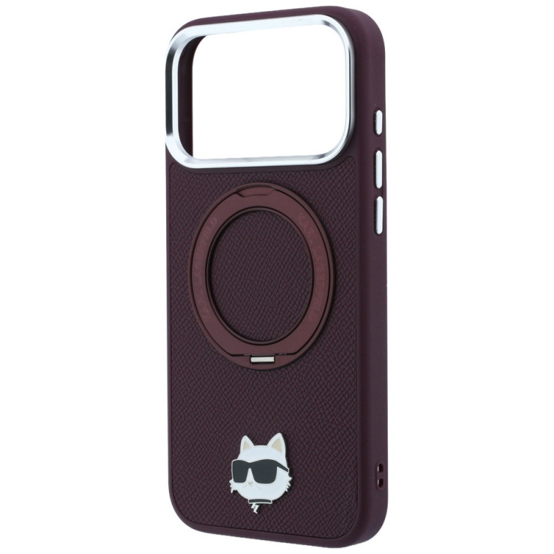 Karl Lagerfeld met Ring Stand 360 Choupette Head Pin MagSafe-hoesje voor Apple iPhone 18 Pro / 17 Pro, bordeauxrood (KLD22763)