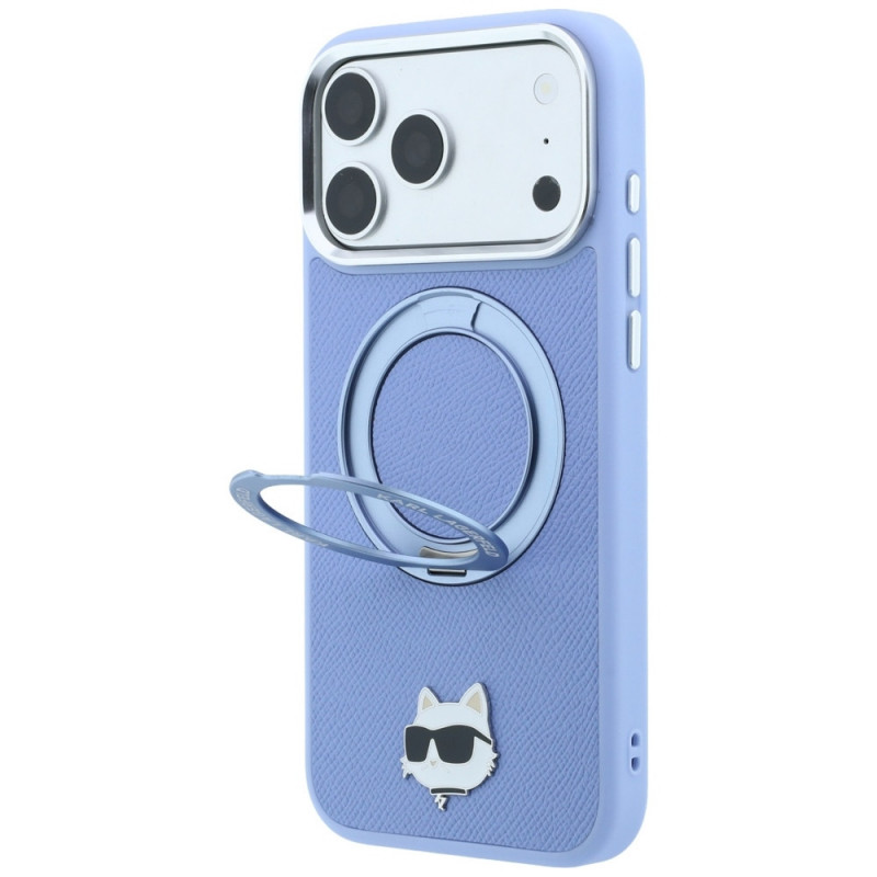 Karl Lagerfeld met Ring Stand 360 Choupette Head Pin MagSafe-hoesje voor Apple iPhone 18 Pro Max / 17 Pro Max, lichtblauw (KF003220)