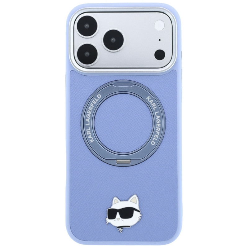 Karl Lagerfeld met Ring Stand 360 Choupette Head Pin MagSafe-hoesje voor Apple iPhone 18 Pro Max / 17 Pro Max, lichtblauw (KF003220)