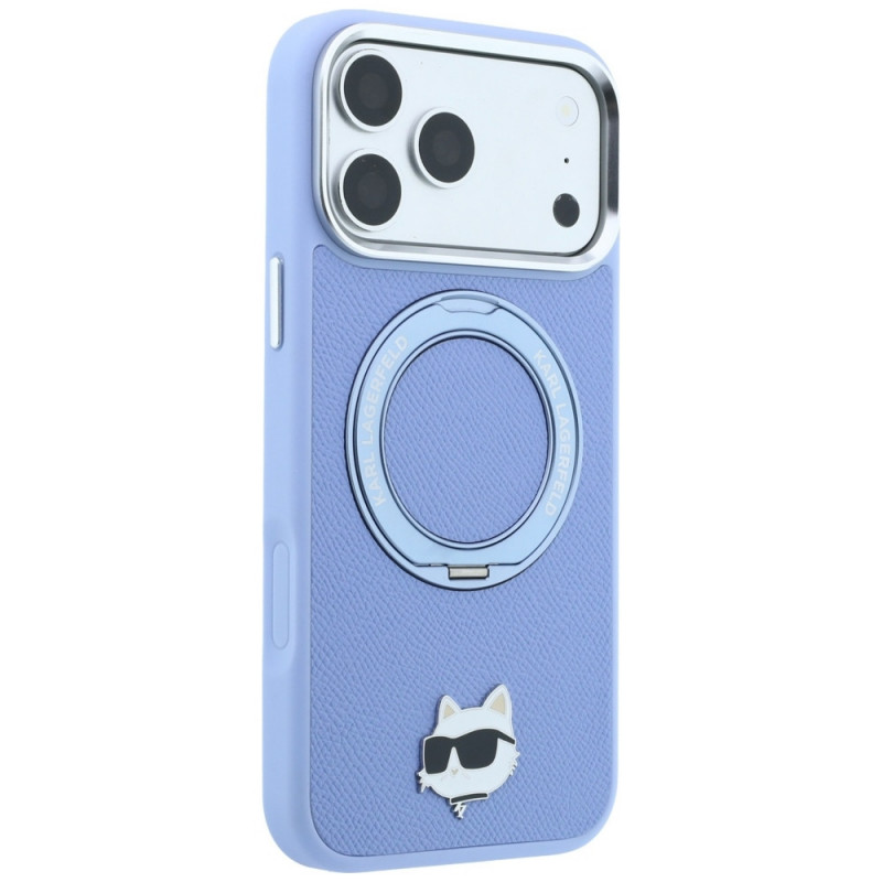 Karl Lagerfeld met Ring Stand 360 Choupette Head Pin MagSafe-hoesje voor Apple iPhone 18 Pro Max / 17 Pro Max, lichtblauw (KF003220)