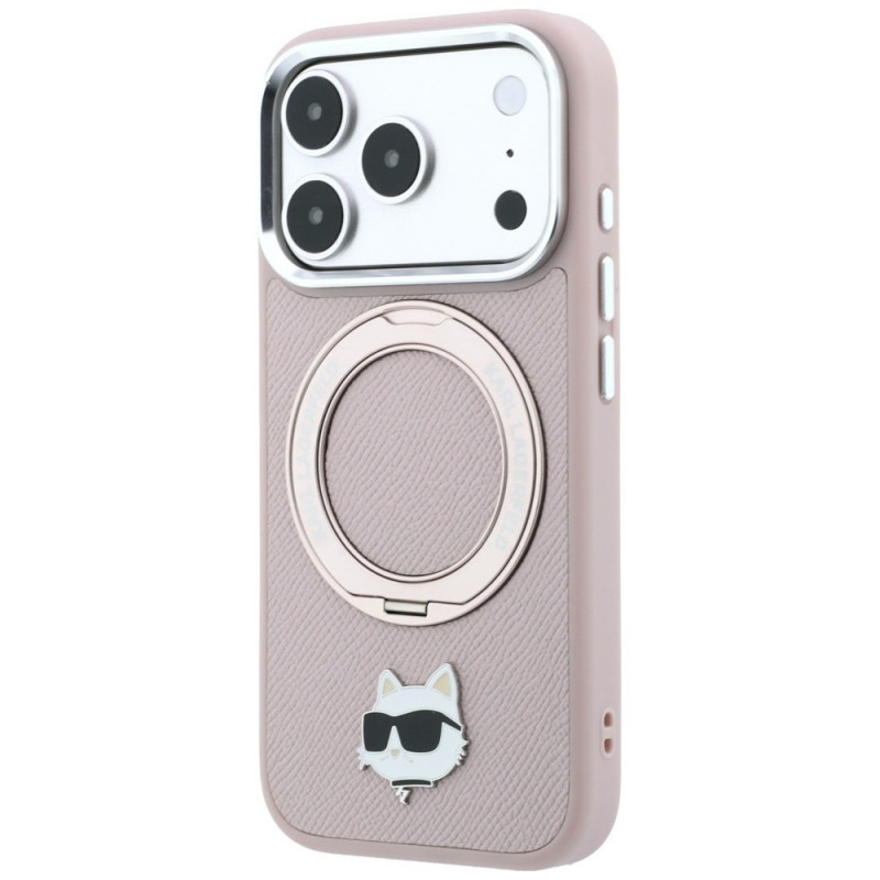 Karl Lagerfeld met Ring Stand 360 Choupette Head Pin MagSafe-hoesje voor Apple iPhone 18 Pro Max / 17 Pro Max, roze
