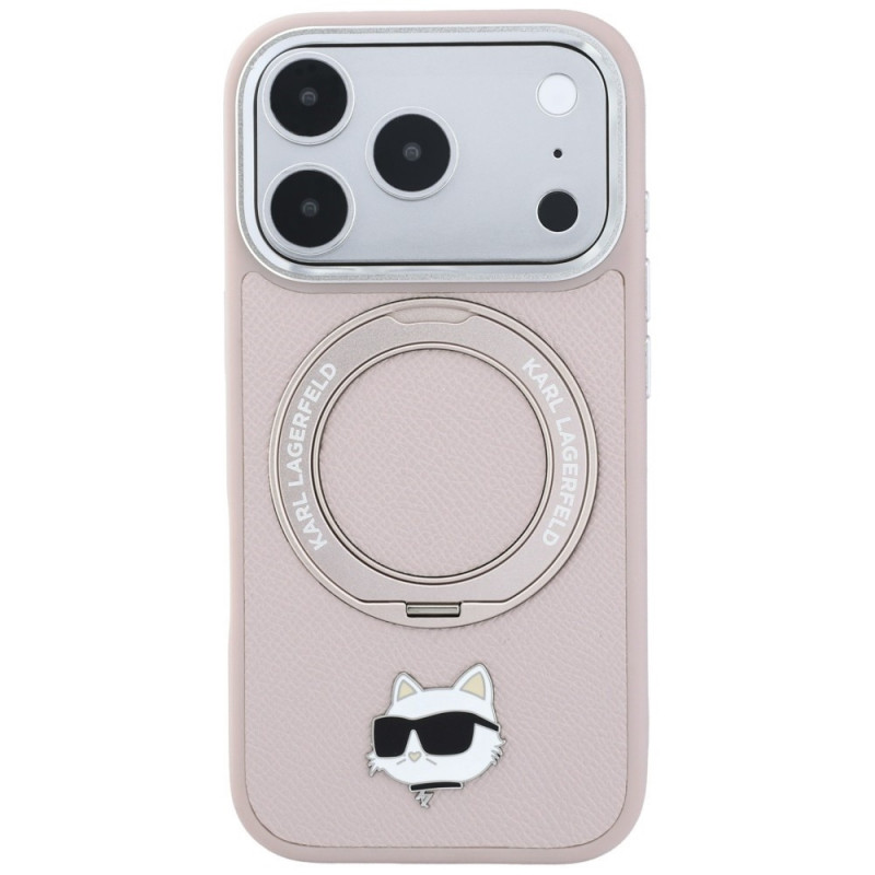 Karl Lagerfeld met Ring Stand 360 Choupette Head Pin MagSafe-hoesje voor Apple iPhone 18 Pro Max / 17 Pro Max, roze