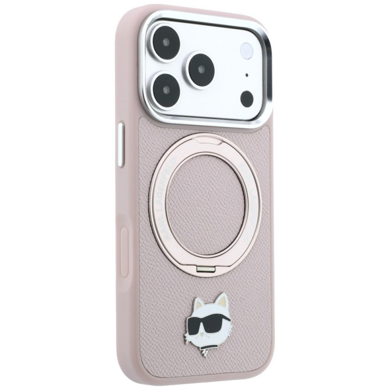 Karl Lagerfeld met Ring Stand 360 Choupette Head Pin MagSafe-hoesje voor Apple iPhone 18 Pro Max / 17 Pro Max, roze