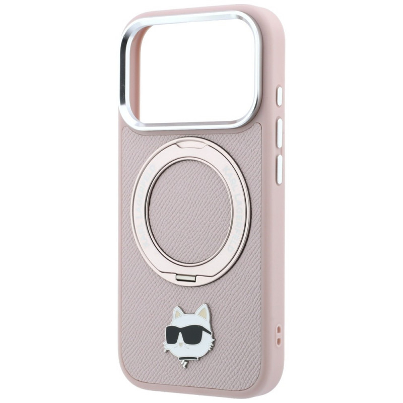Karl Lagerfeld met Ring Stand 360 Choupette Head Pin MagSafe-hoesje voor Apple iPhone 18 Pro Max / 17 Pro Max, roze