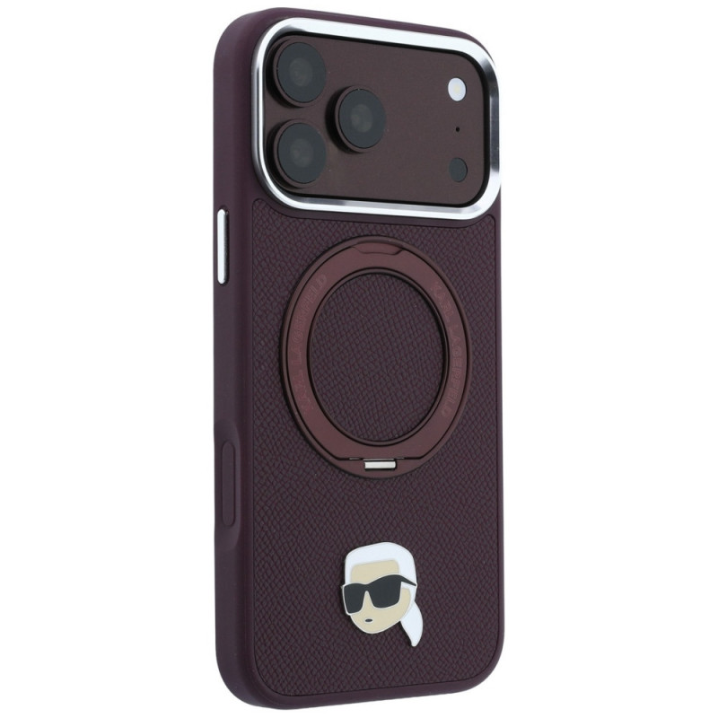 Karl Lagerfeld met Ring Stand 360 Karl Head Pin MagSafe-hoesje voor Apple iPhone 18 Pro Max / 17 Pro Max, bordeauxrood
