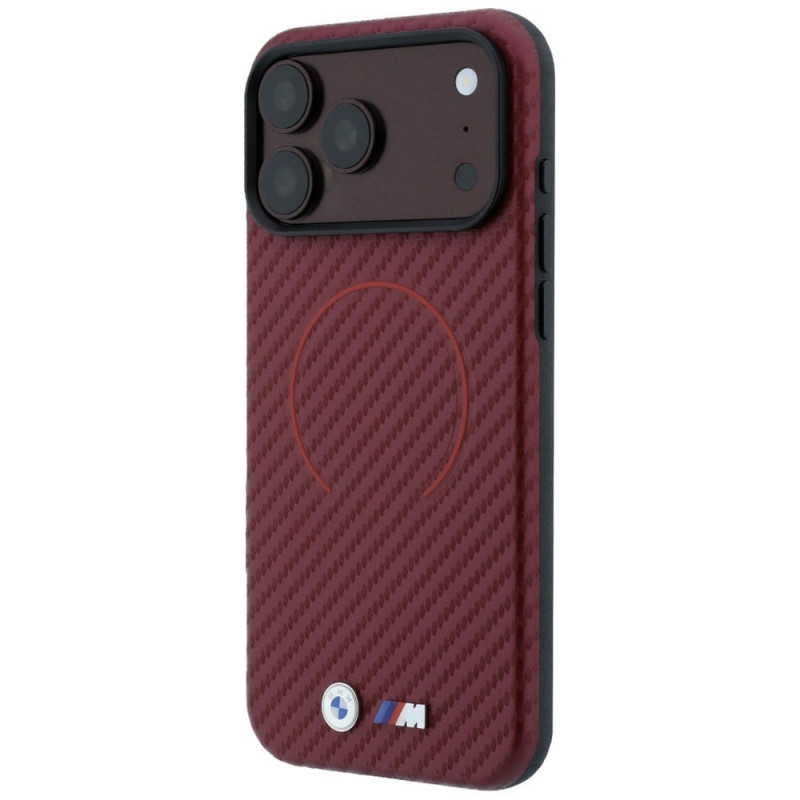 BMW M Carbon Printed Ring MagSafe-hoesje voor Apple iPhone 18 Pro / 17 Pro, bordeauxrood