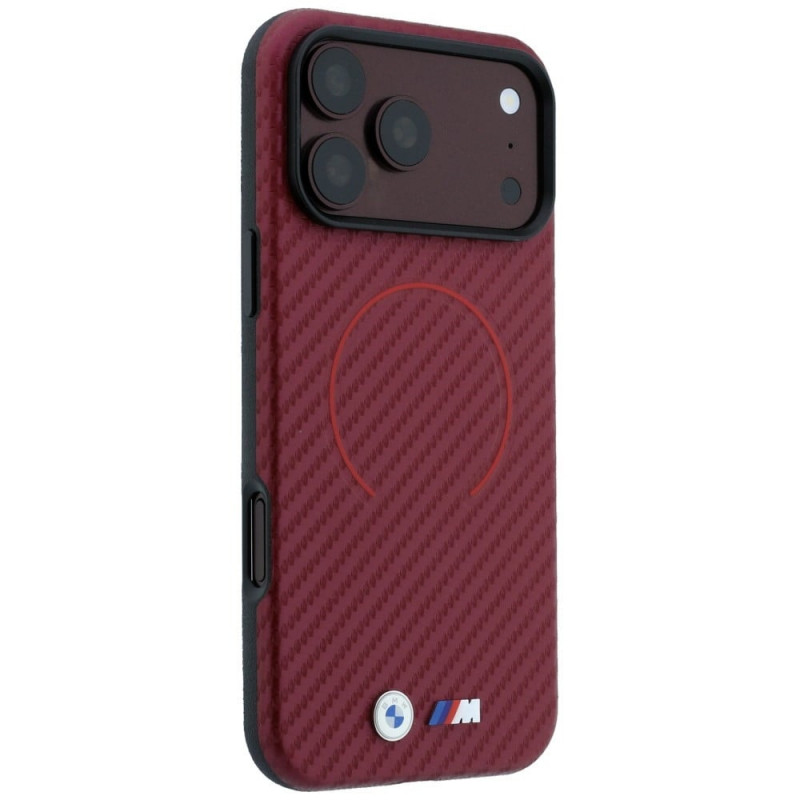 BMW M Carbon Printed Ring MagSafe-hoesje voor Apple iPhone 18 Pro / 17 Pro, bordeauxrood