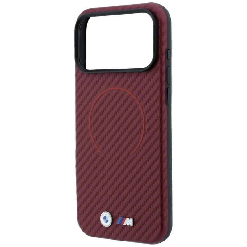 BMW M Carbon Printed Ring MagSafe-hoesje voor Apple iPhone 18 Pro / 17 Pro, bordeauxrood