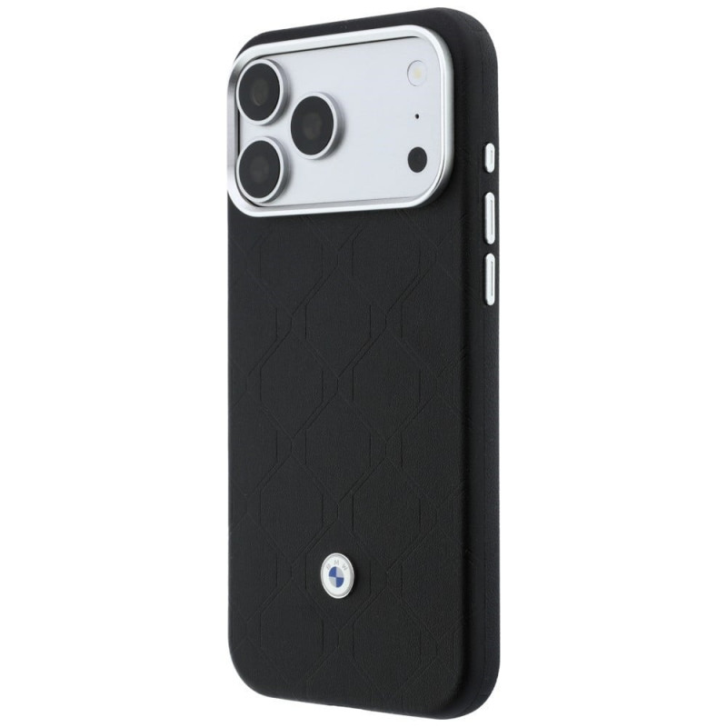 BMW Quilted Pattern Metal Logo-hoesje en portemonneeset voor Apple iPhone 18 Pro / 17 Pro, zwart