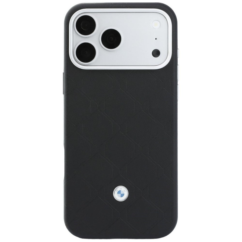 BMW Quilted Pattern Metal Logo-hoesje en portemonneeset voor Apple iPhone 18 Pro / 17 Pro, zwart