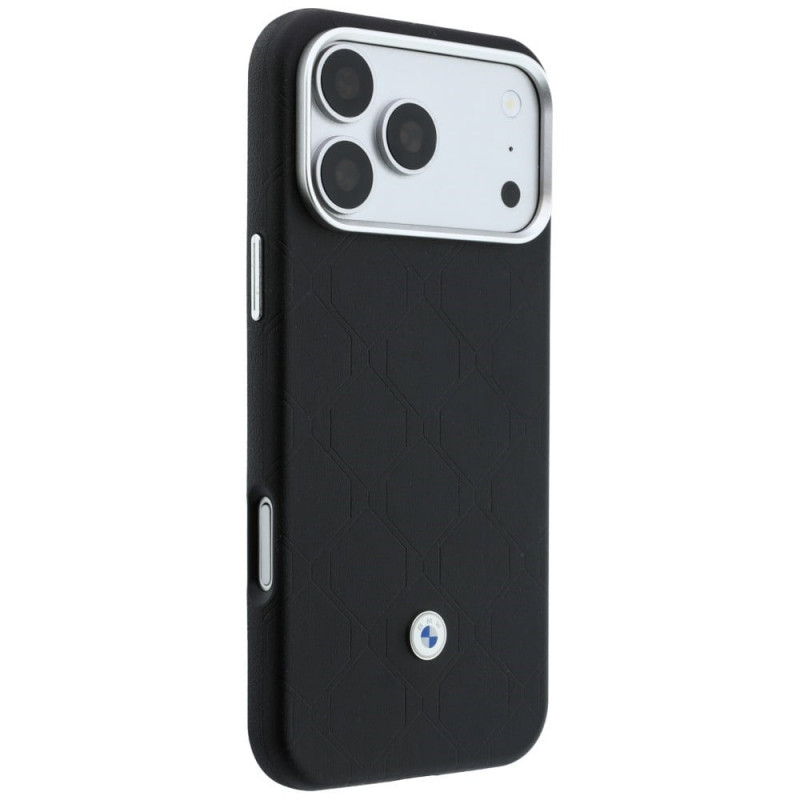 BMW Quilted Pattern Metal Logo-hoesje en portemonneeset voor Apple iPhone 18 Pro / 17 Pro, zwart