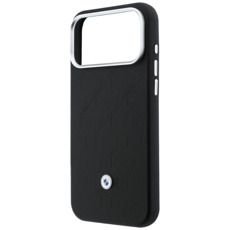 BMW Quilted Pattern Metal Logo hoesje en portemonneeset voor Apple iPhone 18 Pro Max / 17 Pro Max, zwart