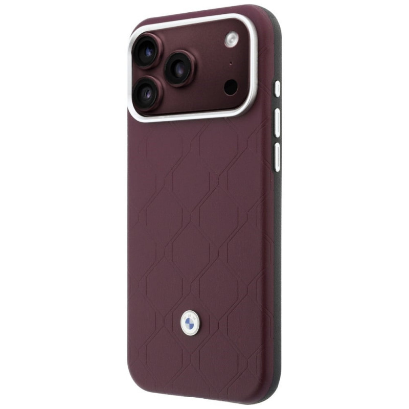 BMW Quilted Pattern Metal Logo-hoesje en portemonneeset voor Apple iPhone 18 Pro Max / 17 Pro Max, bordeauxrood