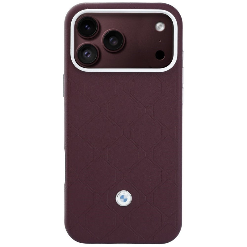 BMW Quilted Pattern Metal Logo-hoesje en portemonneeset voor Apple iPhone 18 Pro Max / 17 Pro Max, bordeauxrood
