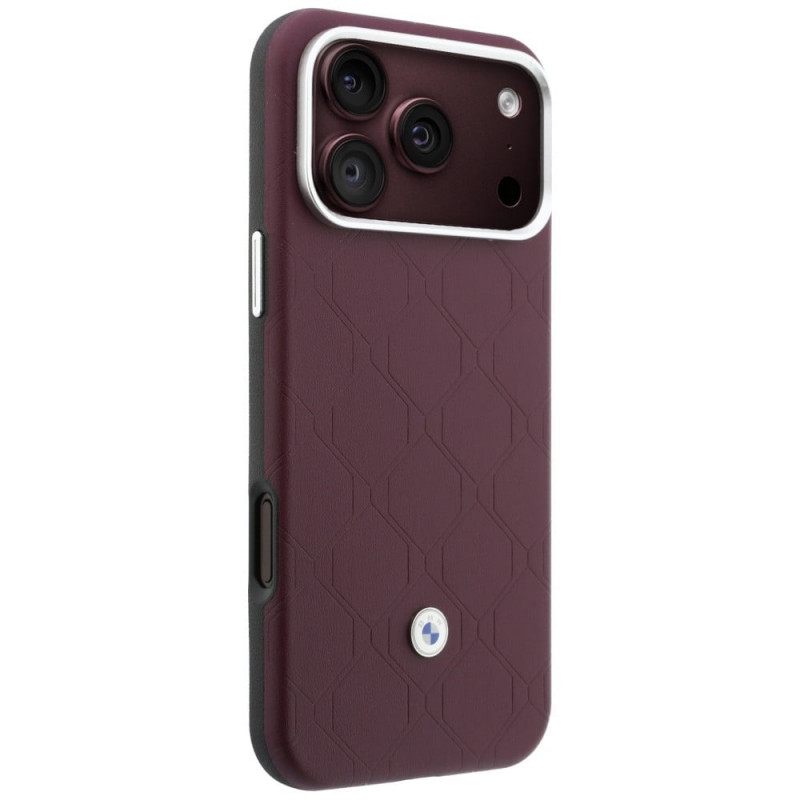 BMW Quilted Pattern Metal Logo-hoesje en portemonneeset voor Apple iPhone 18 Pro Max / 17 Pro Max, bordeauxrood