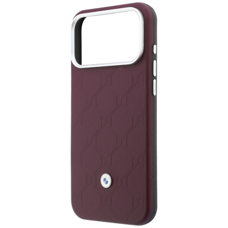 BMW Quilted Pattern Metal Logo-hoesje en portemonneeset voor Apple iPhone 18 Pro Max / 17 Pro Max, bordeauxrood