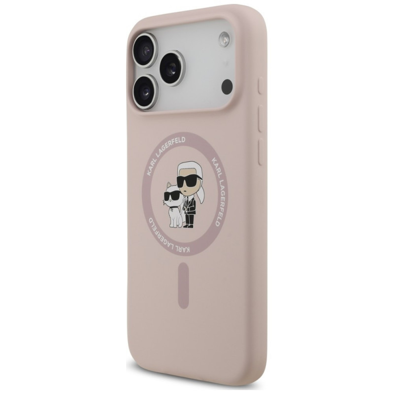 Karl Lagerfeld Silicone Karl&Choupette Ring MagSafe-hoesje voor Apple iPhone 18 Pro Max / 17 Pro Max, roze