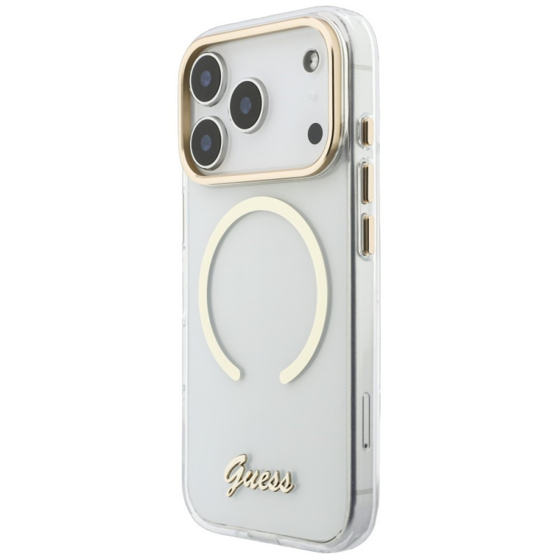Guess IML Script Metal MagSafe-hoesje voor Apple iPhone 18 Pro / 17 Pro, transparant