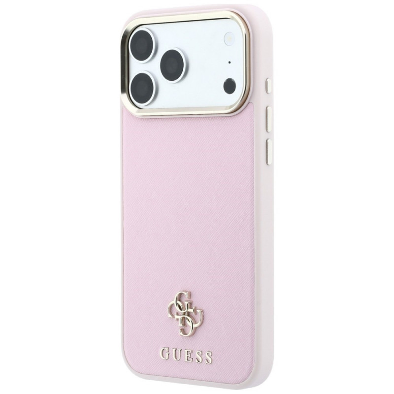 Guess Saffiano Small 4G & Classic Logo MagSafe-hoesje voor Apple iPhone 18 Pro / 17 Pro, roze