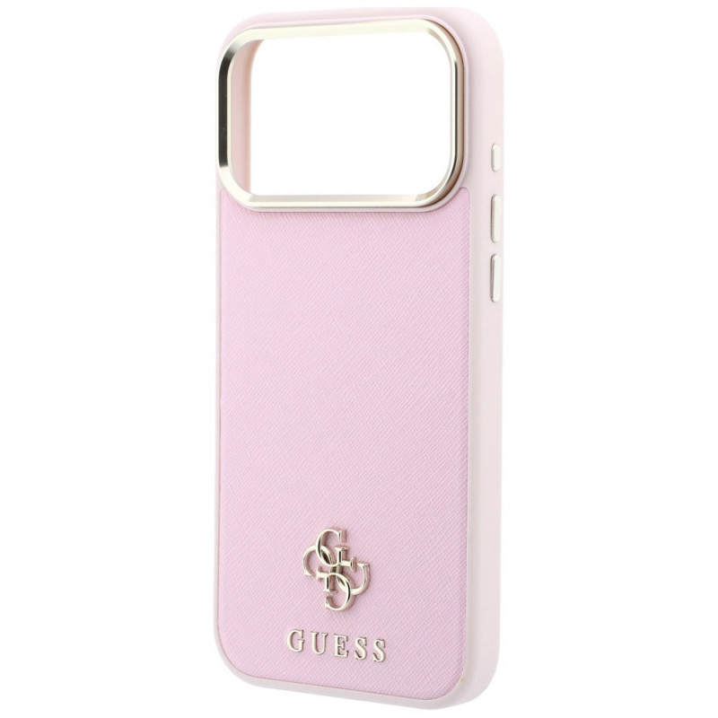 Guess Saffiano Small 4G & Classic Logo MagSafe-hoesje voor Apple iPhone 18 Pro / 17 Pro, roze