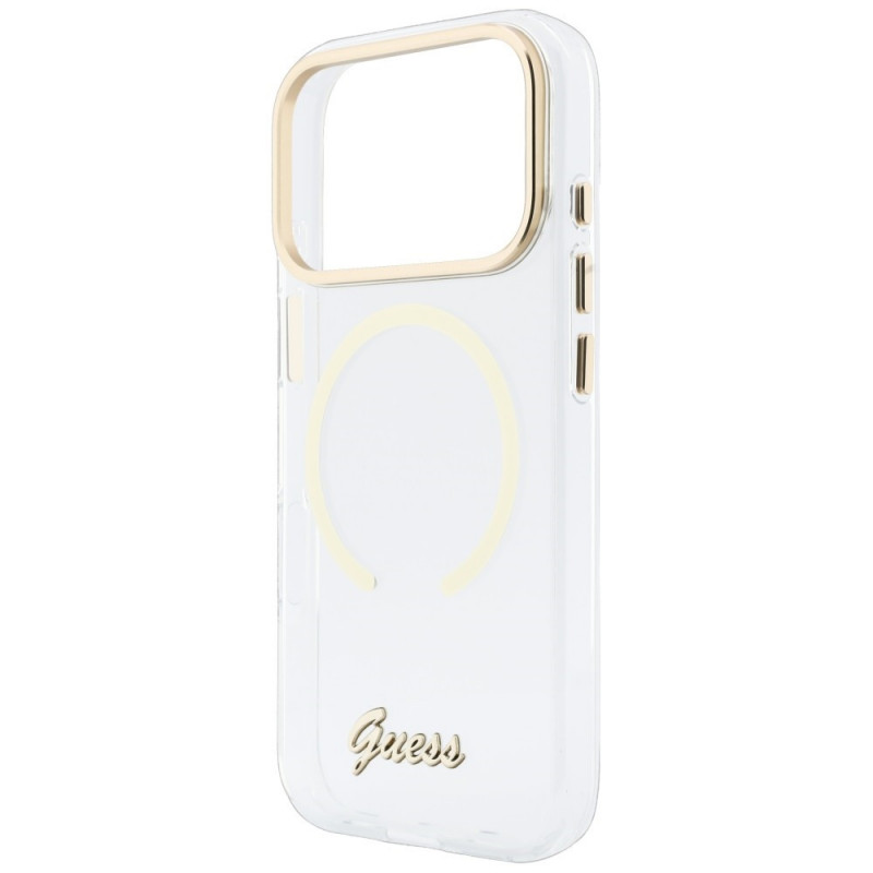 Guess IML Script Metal MagSafe-hoesje voor Apple iPhone 18 Pro Max / 17 Pro Max, transparant