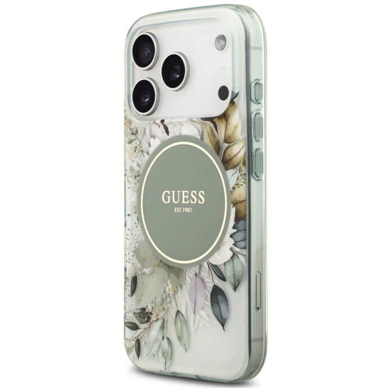 Guess IML Flower & Tonal Circle MagSafe-hoesje voor Apple iPhone 18 Pro / 17 Pro, groen